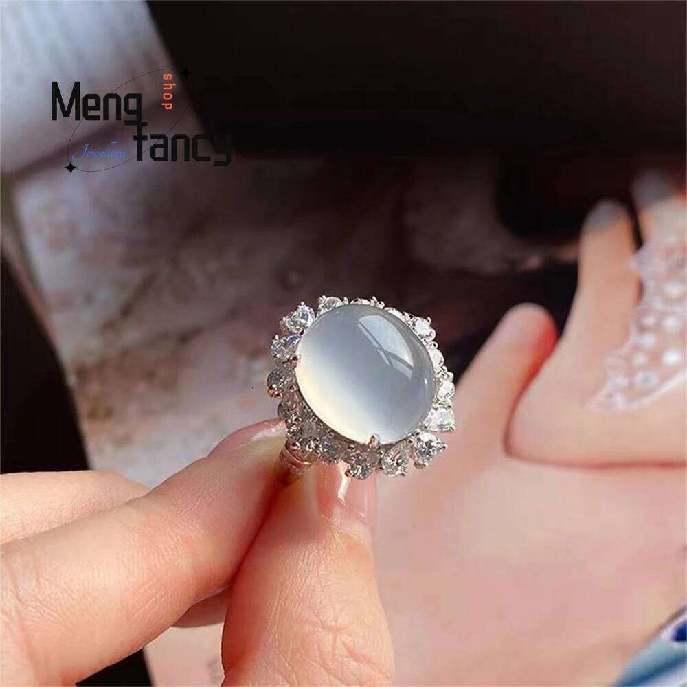 Silver-Inlaid High-Ice Chalcedony The Ice-Bred Pigeon Egg Live Ring Are Fashionable And Elegant Fashion Jewelry H260312