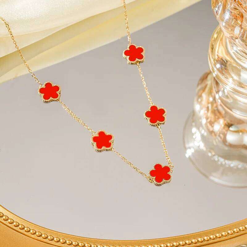 EVISPOL 1pc Lucky Cr Women's Double Sided Shell Flower Jewelry Gold Plated Stainless Steel Necklace Gifts H260312