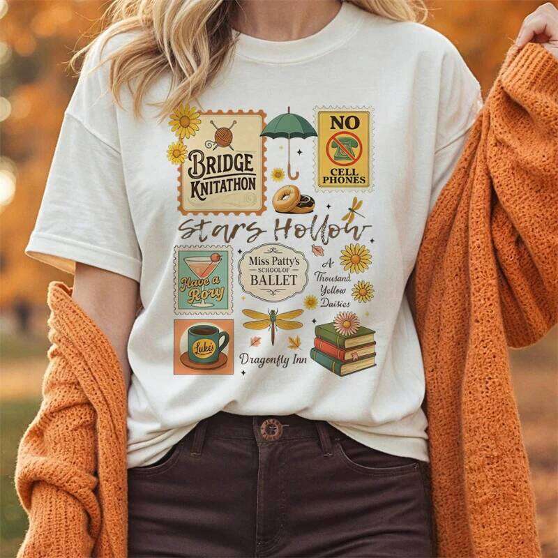 Stars Hollow Gilmore Short Sleeve Printed White Summer New Pattern Basic Clothing Women's Trendy T-Shirt Top Z260314