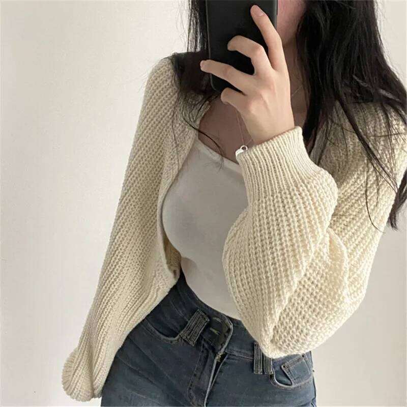 Long Cover Outfit Coat Casual Solid Knit Sweater Cardigan Short Women Clothes Elegant Winter Batwing Sleeve All-match Top Z260314