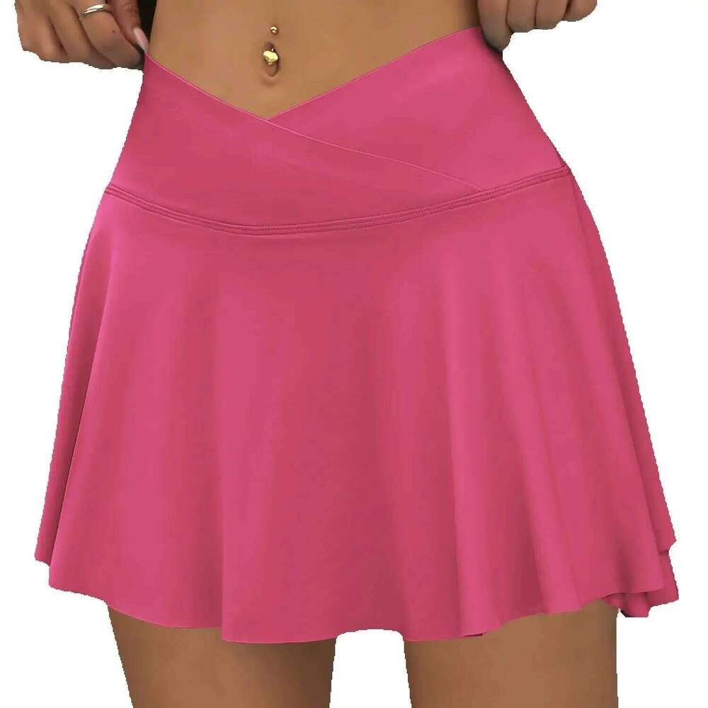 Women's V Waist Pockets Tennis Pant Fake Two Pieces For Workout Badminton Yoga Fitness Running Sports Skirt Z260314