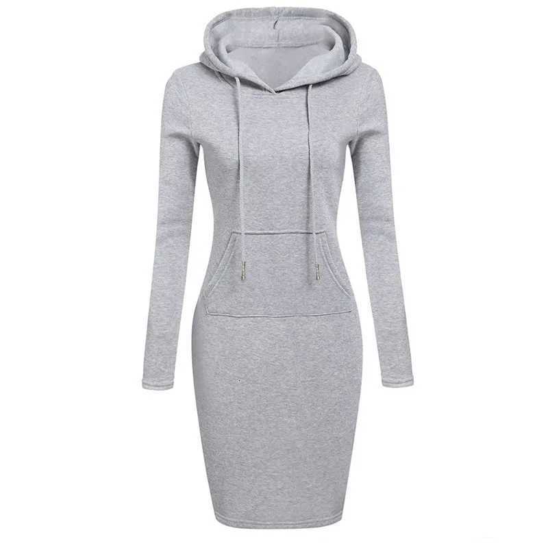 Women Knee-Length Pocket Dress Hooded Warm Sweat Shirt Long Sleeve Simple Casual Sport Clothes Fashion Workout Lounge StreetwearT260314