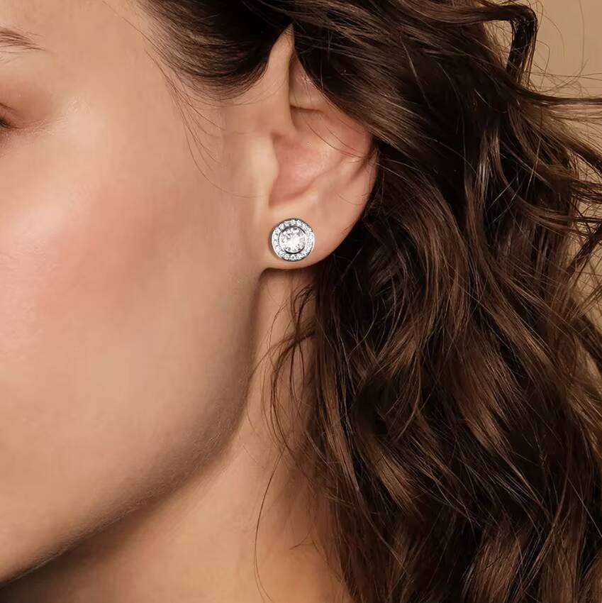 Elegant Halo - Style Moissanite Stud Earrings with Intricate Back Design for Graceful Daily Wear and Special Occasions