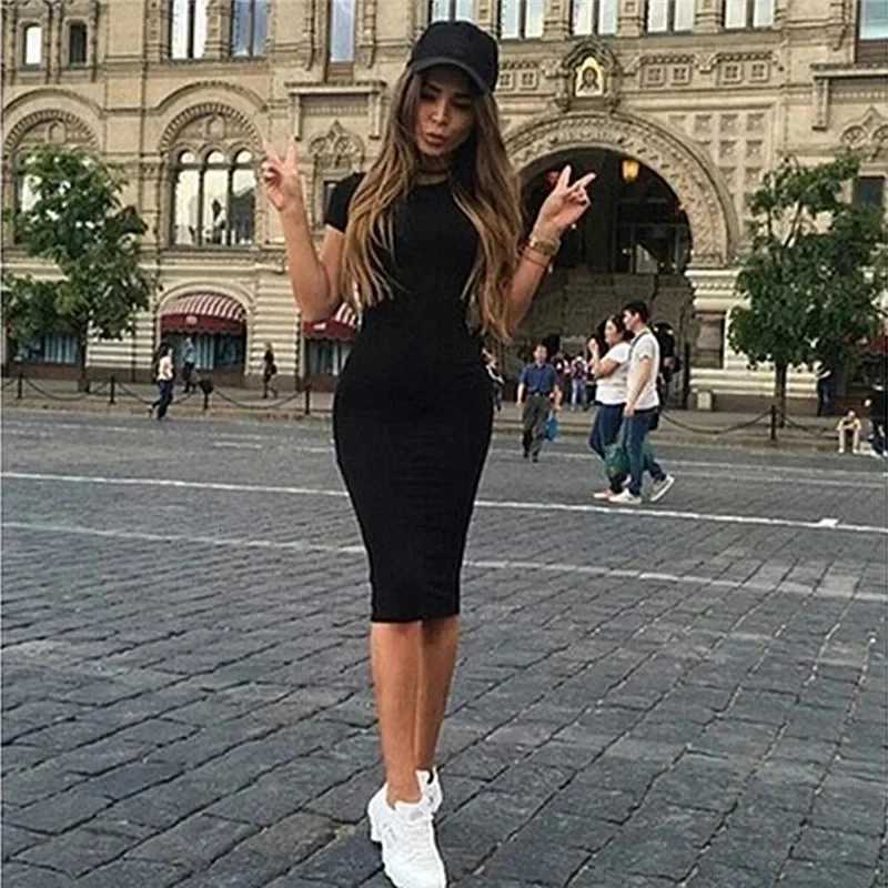 Summer Women Dresses Knee-Length Shinny Casual Short Sleeve Bandage Bodycon Sheath Dress VestidosT260316