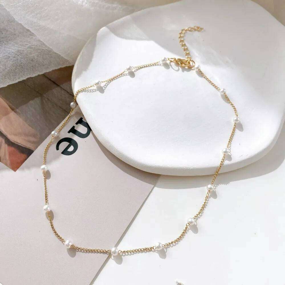 Korean Style Pearl Neck Chain Necklace Fashion Simple Zinc Alloy Pearls Choker Collar For Woman Girls Jewelry Accessories H260312
