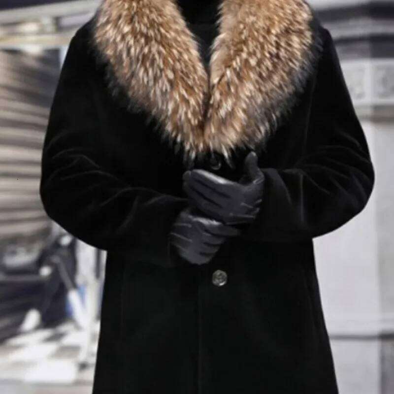 Luxury Brand Men's Autumn Winter Top Coat Faux Fur Collar Warm Simple Comfortable Casual Design Fashion Versatile Skinny Z260313