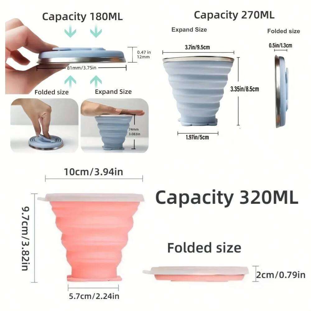 Portable 200ml Silicone Folding Cup, Collapsible Travel Mug for Camping, Hiking, Backpacking, Space-Saving & Hangs on Backpack Z260314