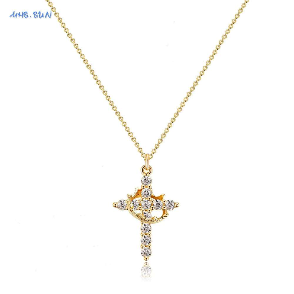 SUNSLL Cubic Zircon Rotatable Crown Cross Pendant Necklaces Classic Stainless Steel Chain Banquet Party Jewelry For Women Men H260312