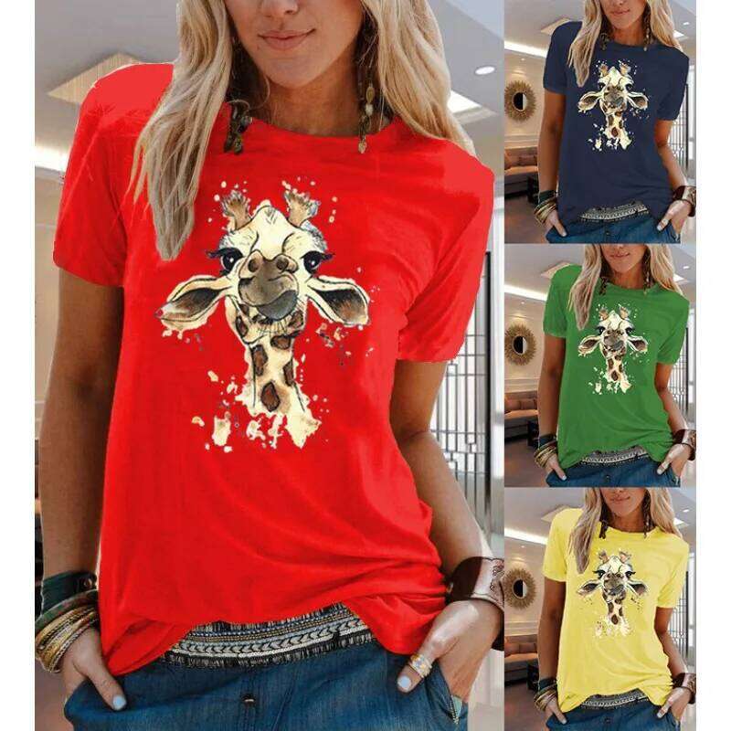COTTON 100% Animal Flower Print Short Sleeve T-shirt Woman Aesthetic Clothes Women Clothing Graphic T Shirts Oversized Tops Z260314