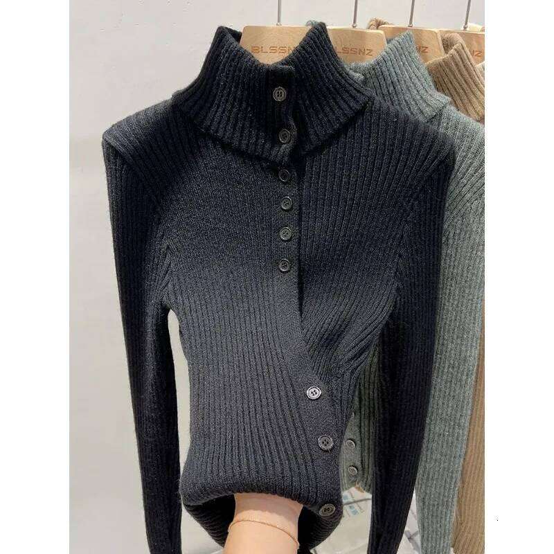 New High-neck Long-sleeved Cardigan Sweater Autumn Winter Style Slimming Bottoming Top Z260313