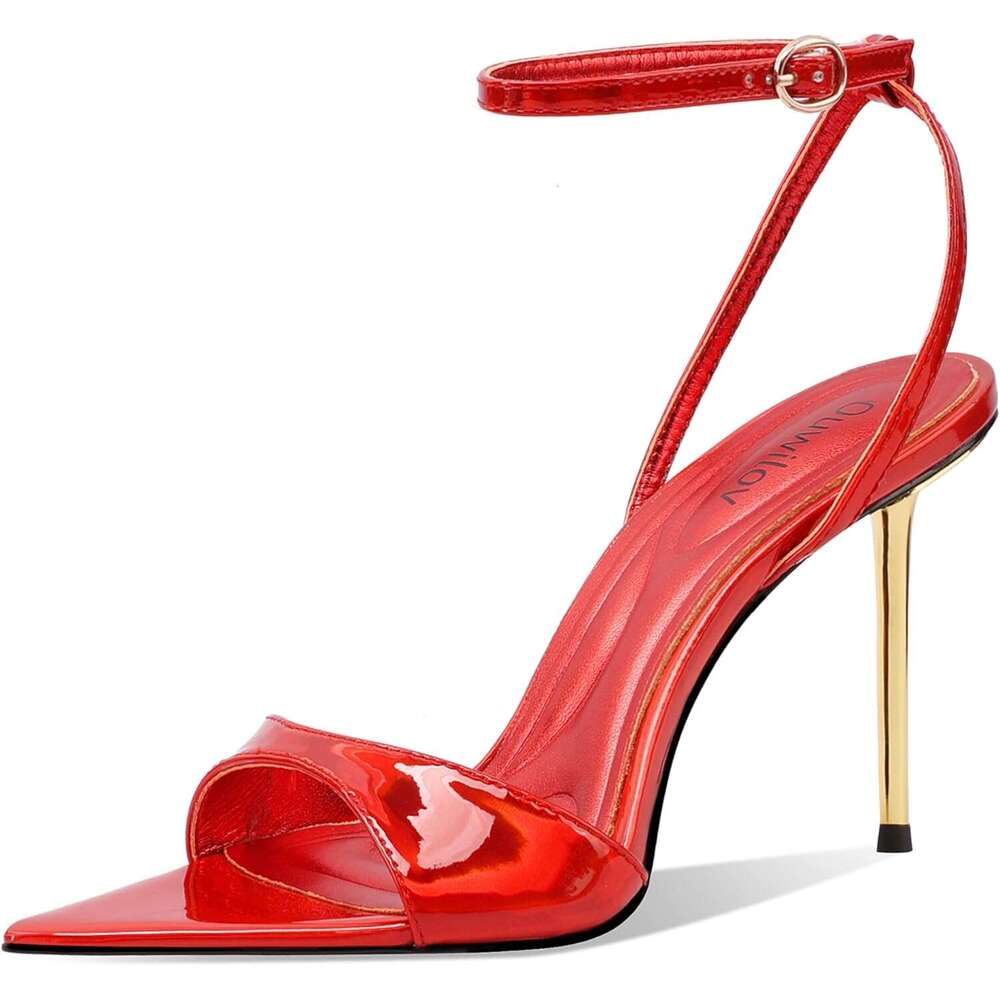 Women S Stiletto Open Toe High Heel Sandals With Ankle Strap Gold Metal Heel Sexy Dressy Heels For Party Wedding Evening And Night Out MOJIDASHU