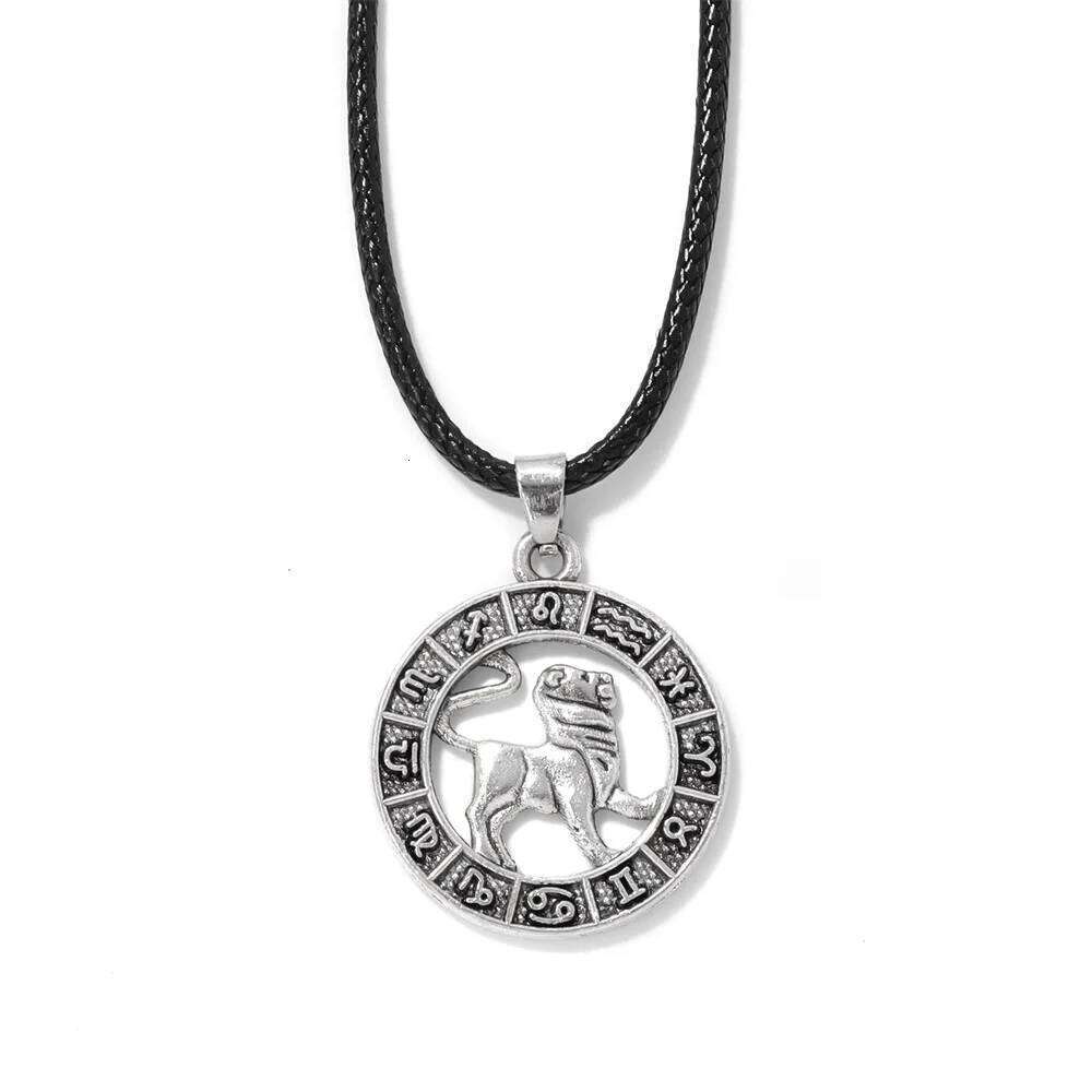 12 Constellation Zodiac Sign Black Leather Rope Necklace Aries Leo Scorpion Birthday Gift For Women Men Friends Jewelry H260312
