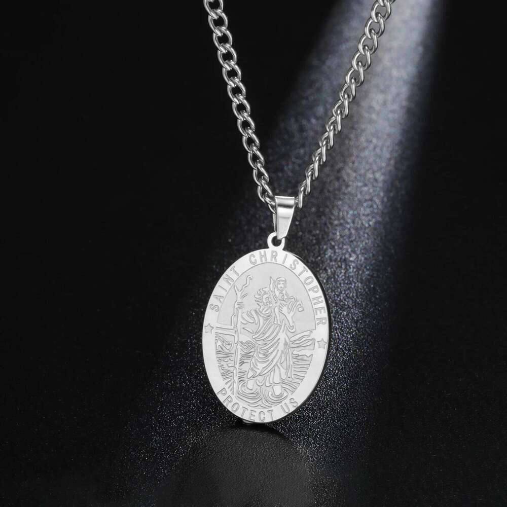 LIKGREAT St Christopher Pendant Necklace for Men Women Travel Protection Blessing Catholic Amulet Gifts Stainless Steel Jewelry H260312