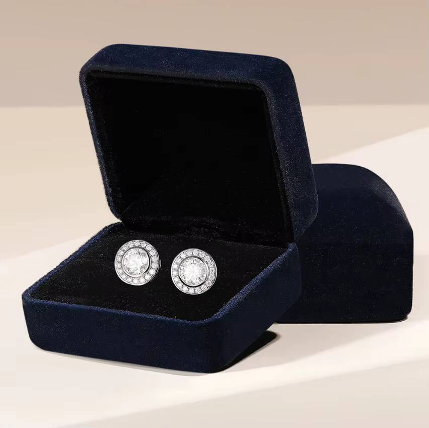 Elegant Halo - Style Moissanite Stud Earrings with Intricate Back Design for Graceful Daily Wear and Special Occasions