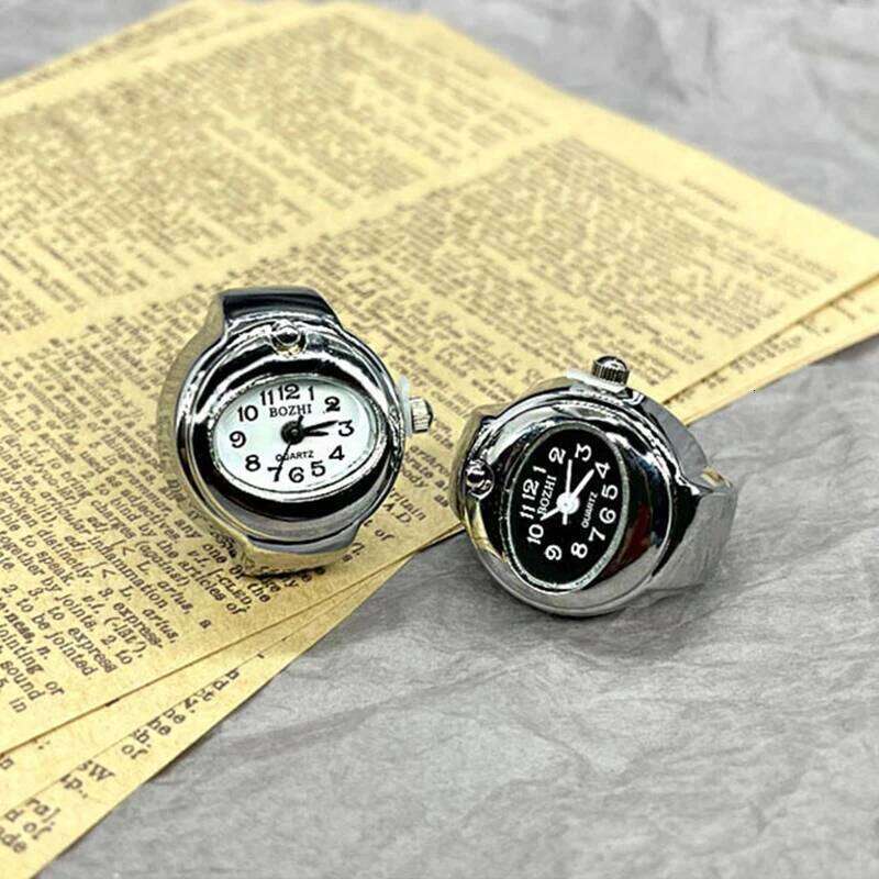 Kiss Simple Silver Color Creative Quartz Dial Finger Rings Couple Women Men Elastic Strap Metal Clock Ring Jewelry H260312