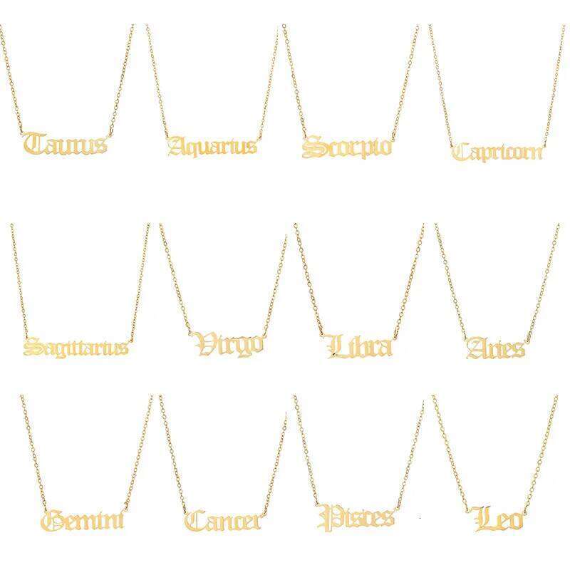 Stainless Steel 12 Zodiac Constellation Necklaces Letter Aquarius Aries Gemini Pisces Leo Sagittarius Pendant Necklace for Women H260312