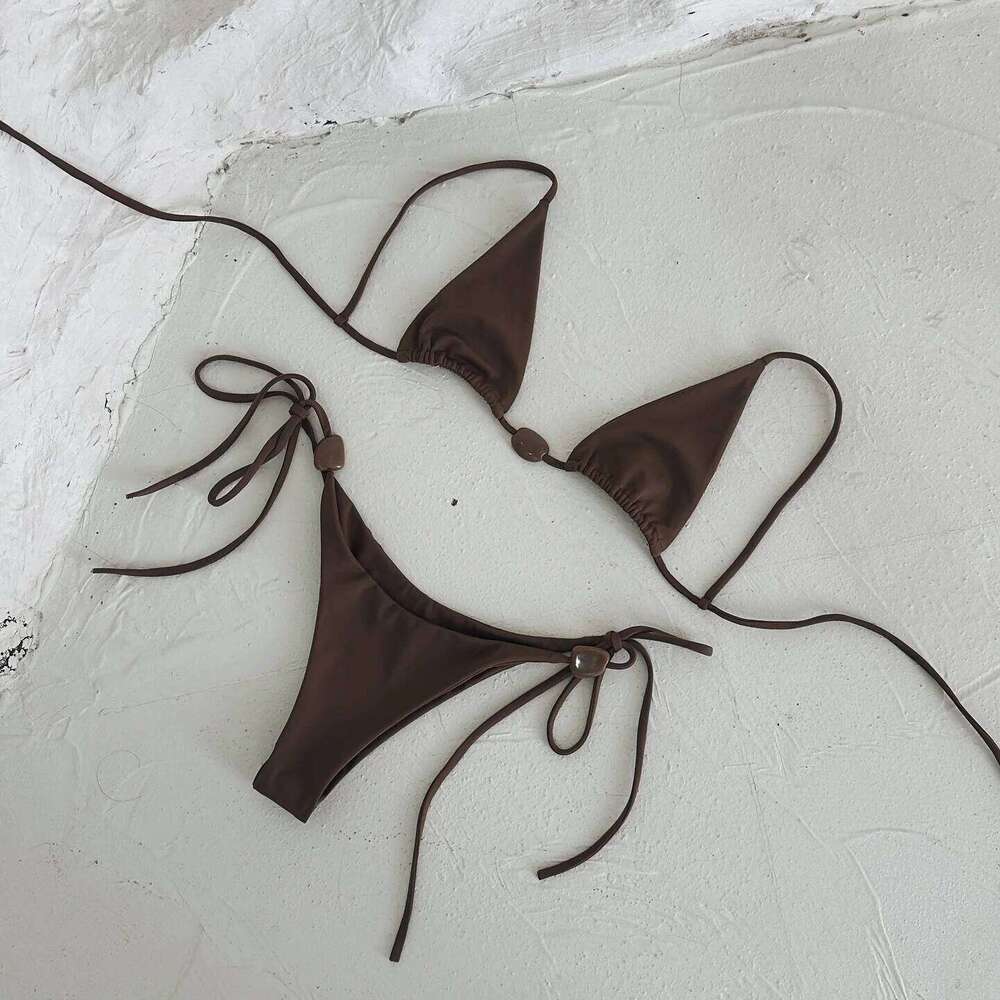 Sexy Bikini Women Swimsuit Female Swimwear Bandeau Biquini Thong Bathing Suit Shiny Swimming Suits Halter Bodysuit Beachwear 26H0313