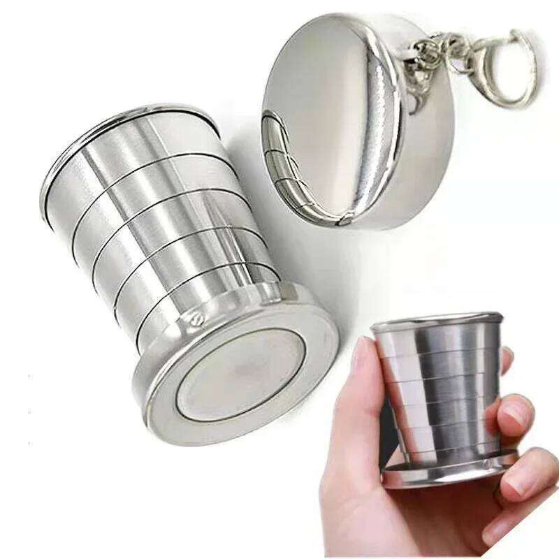 75/150/250ML Stainless Steel Folding Camping Cookware Retractable Teacups Teaware Camp Utensils Tableware Fol Z260313