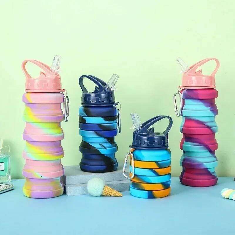Silicone Foldable for Sports Leakproof BPA Free with Carabiner Collapsible Cycling Water Bottle Z260314