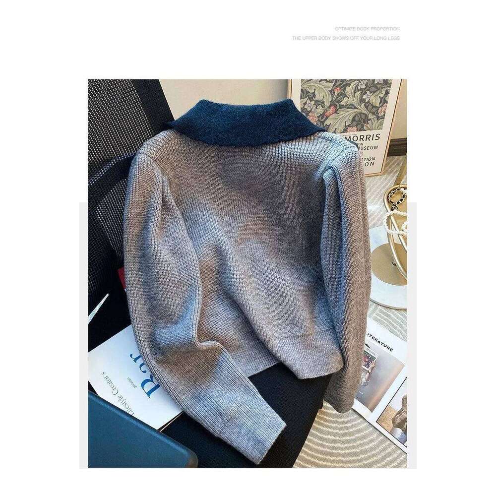 Xiaoxiangfeng collar, lapel, single breasted, soft sticky, slimming short sweater for women in spring and autumn, 2025 new i Z260313