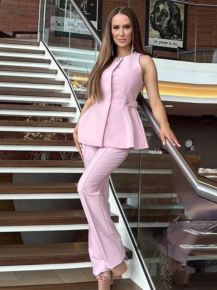 Womens Waist-Closed Vest Pant Suits Sleeveless O-Neck Solid Lady Sets 2025 Summer Fall Fashion 2 Pieces Set Women Outfits M260313