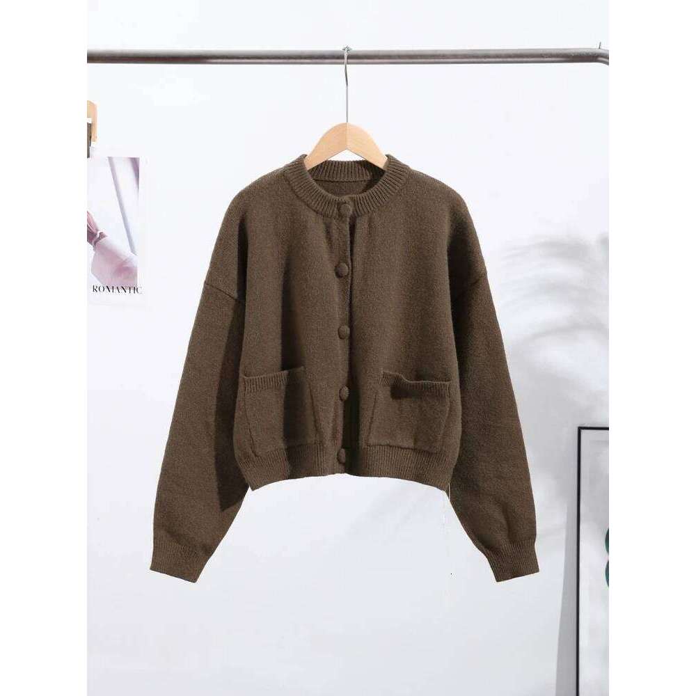 Casual Solid Knitted Cardigan Women O-neck Long Sleeve Single-breasted Pocket Sweater 2025 Autumn Lady Daily Knitwear Z260313