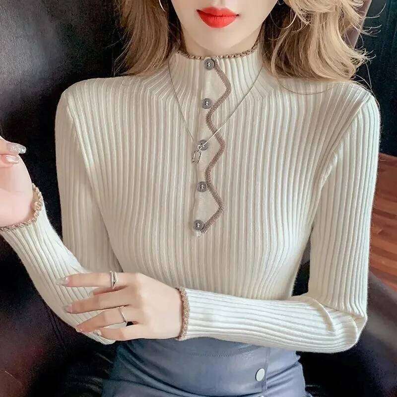 Women Sweater Long Sleeve Stripe Knitwears Slim Fit Shirt Korean Fashion Pullovers Thin Knit Tops 2023 Bottoming Shirts Z260313