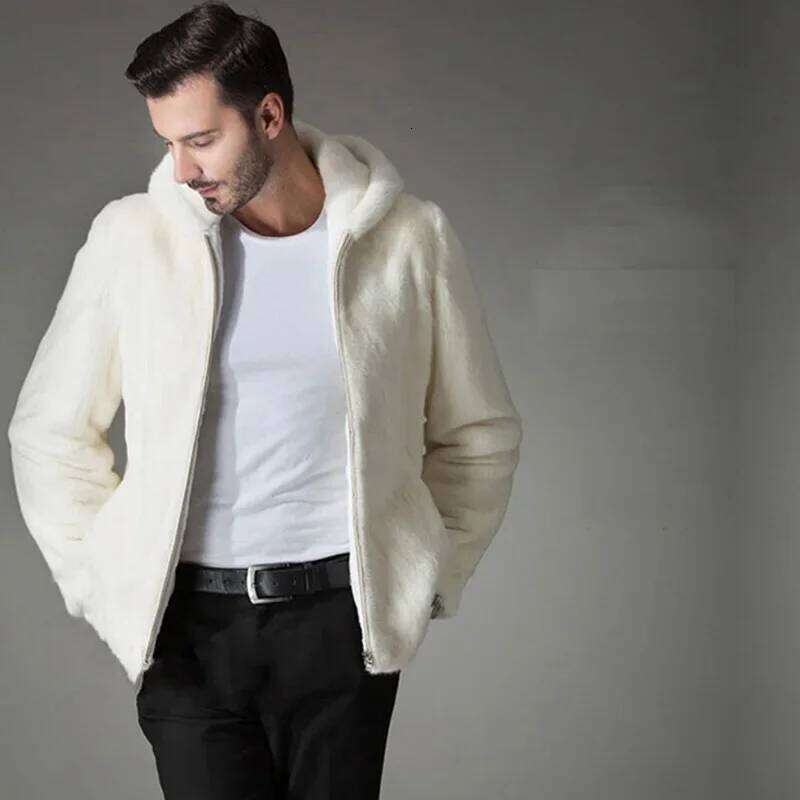 Men's Faux Coat Winter Thicken Fluffy Long Sleeve Warm Outerwear Luxury Fur Bontjas Jacket Hooded Plush Coats 2025 Z260313