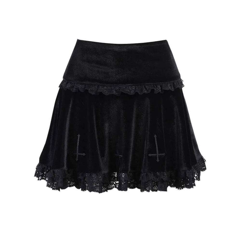 Women's Gothic Mini High Waist Lace Ruffle Pleated Summer Fall Casual Short Skirts Streetwear Z260314