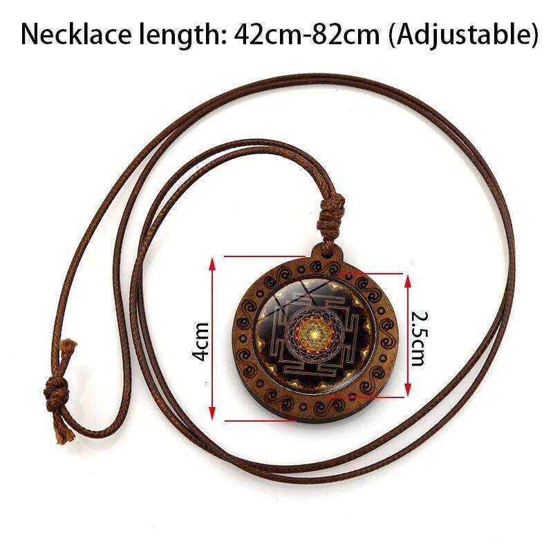 Mandala Hexagram Magic Array Time Gem Wooden Pendant Retro Brown Wax Rope Necklace H260312