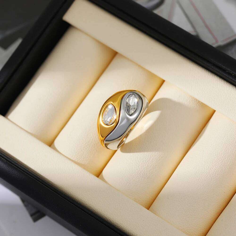 Women's Double-Layer Ring Set Stainless Steel White Zircon Two-Color Simple Stylish Jewelry for Daily Wear H260312