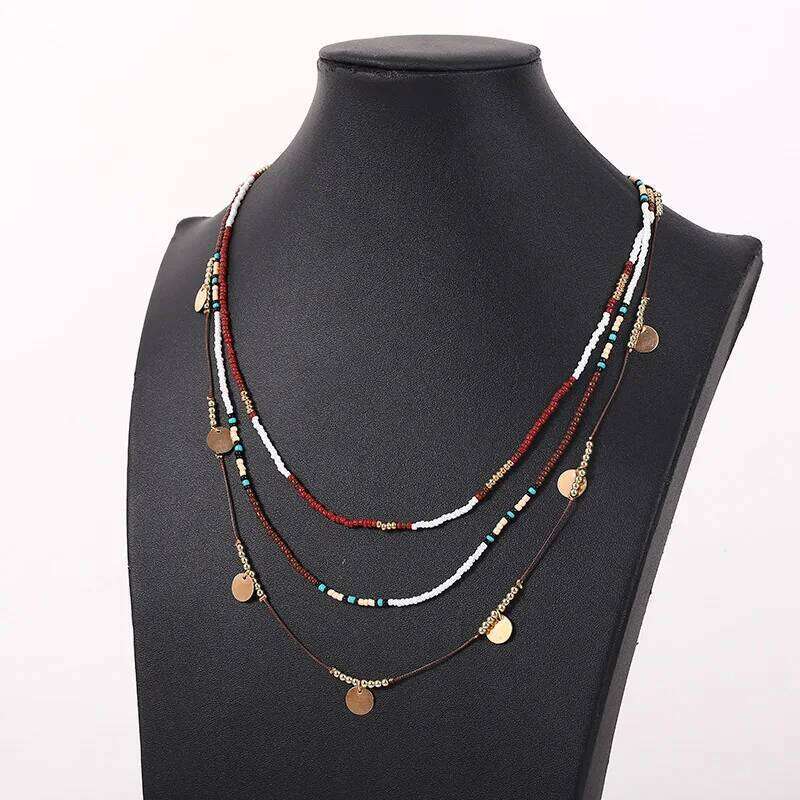Bohemian Multilayer Beaded Necklace with Colorful Beads Boho Style Neck Jewelry Gift H260312