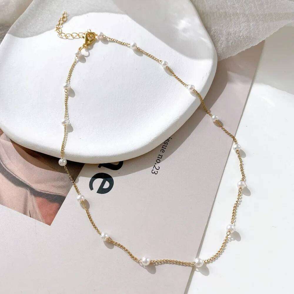 Korean Style Pearl Neck Chain Necklace Fashion Simple Zinc Alloy Pearls Choker Collar For Woman Girls Jewelry Accessories H260312