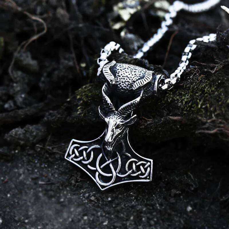 Vikings Pendant thor hammer Talisman Nordic Necklace Stainless Steel Chain Norse Viking Jewelry BP8-536 H260312