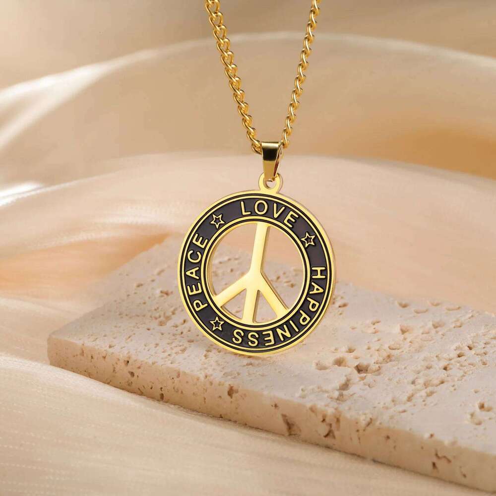 My Shape Round Peace Sign Symbol Pendant Necklace Stainless Steel Charm Choker Wax Cord Link Chain for Women Men Jewelry Gifts H260312