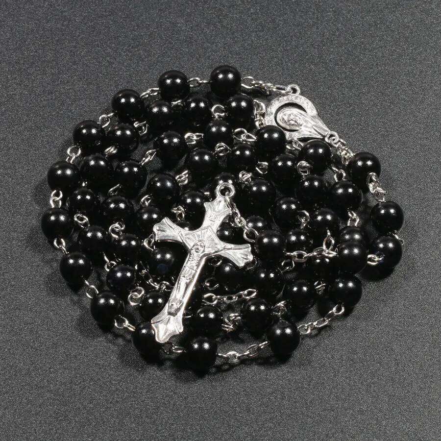 Religion Christian Faux pearl Rosary necklace For Women Virgin Mary Jesus Cross pendant Long beads chains Fashion Jewelry H260312