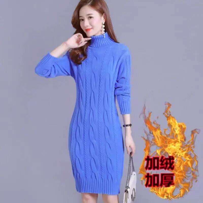 Autumn Winter New Fashion Long Sleeve High Collar Solid Sweaters Women's Clothing Loose All-match Knitting Casual Trend Dresses Z260313