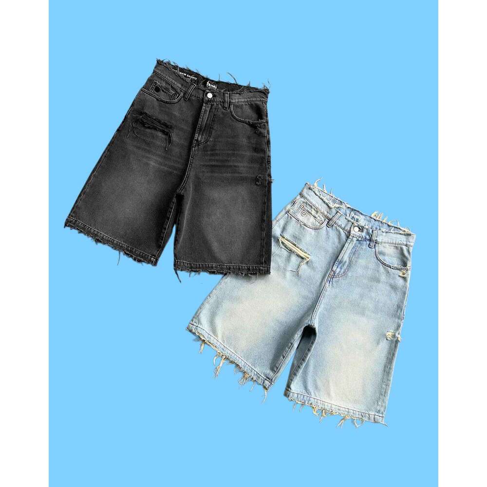 Men's Jeans 2026 New Model High Quality Black Punk Washed Denim Shorts Mens Summer Hip Hop Hole Raw Edge Retro Street Jean Shorts Free shipping M