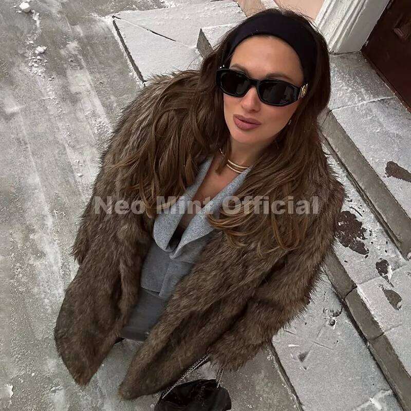 Neo Mint 2025 Winter Maxi Long Faux Coat Women Hot Slavic Style Russian Girl Aesthetic Fluffy Fox Fur Jacket Thick Outerwear Z260313