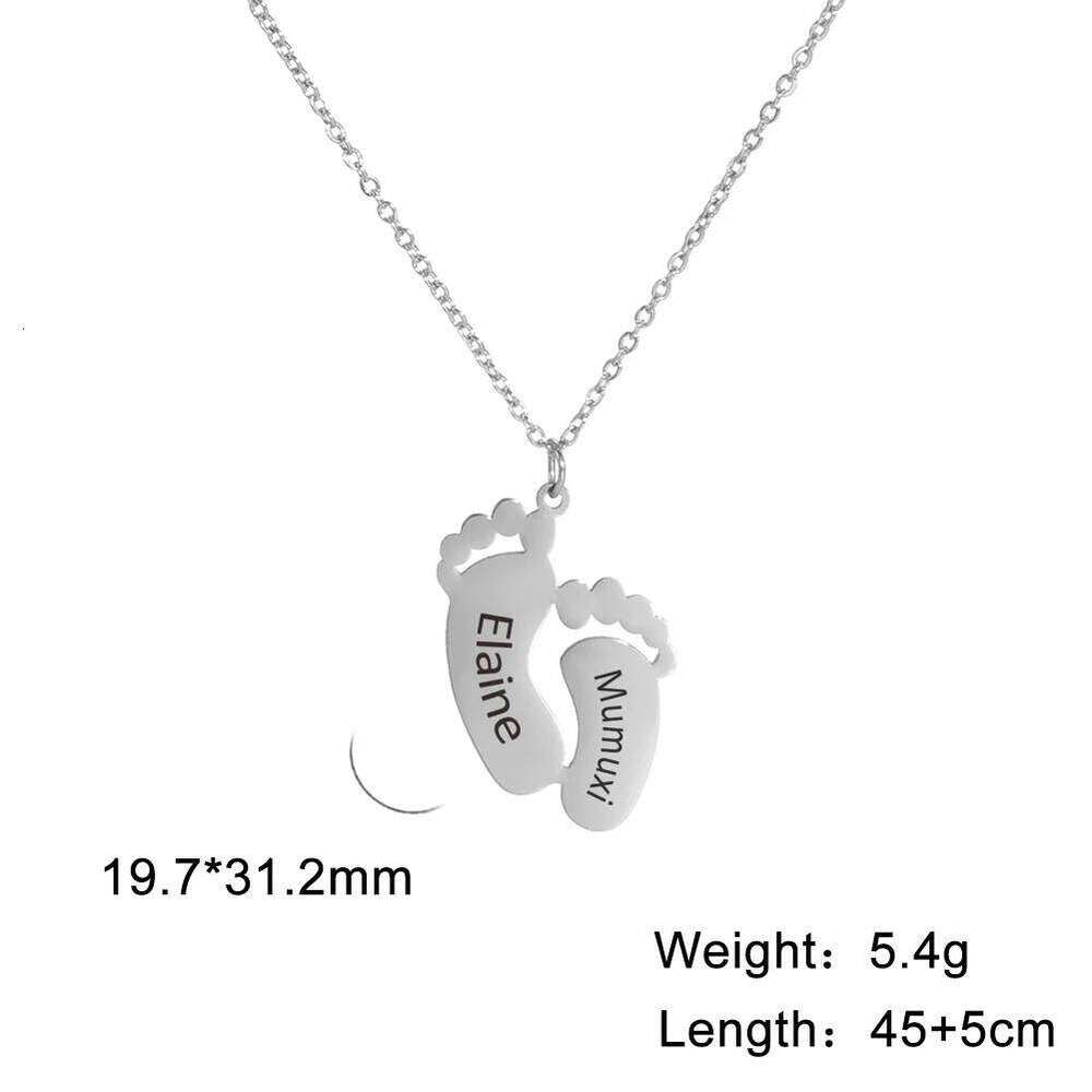 Baby Foot Feet Necklace Name Date Personalized Chain Custom Gift For Women Men Father Mother Day Family Stainless Steel Jewelry H260312