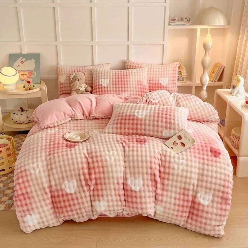 2024 New Milk Printed Bubble Four-piece Set Class A Winter Thickened Quilt Cover Sheet Baby Fleece H260312 - view 3