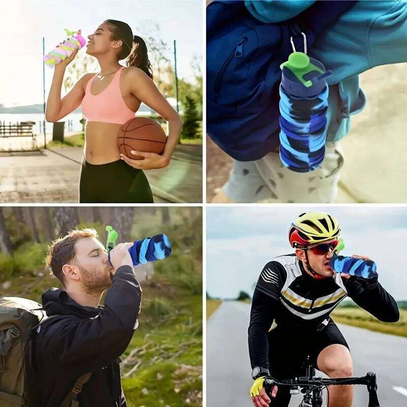 Collapsible Sports Water Bottle Food Grade Silicone Camouflage Cup Retractable Kettle for Outdoor Hiking Camping Cycling 480ml Z260314
