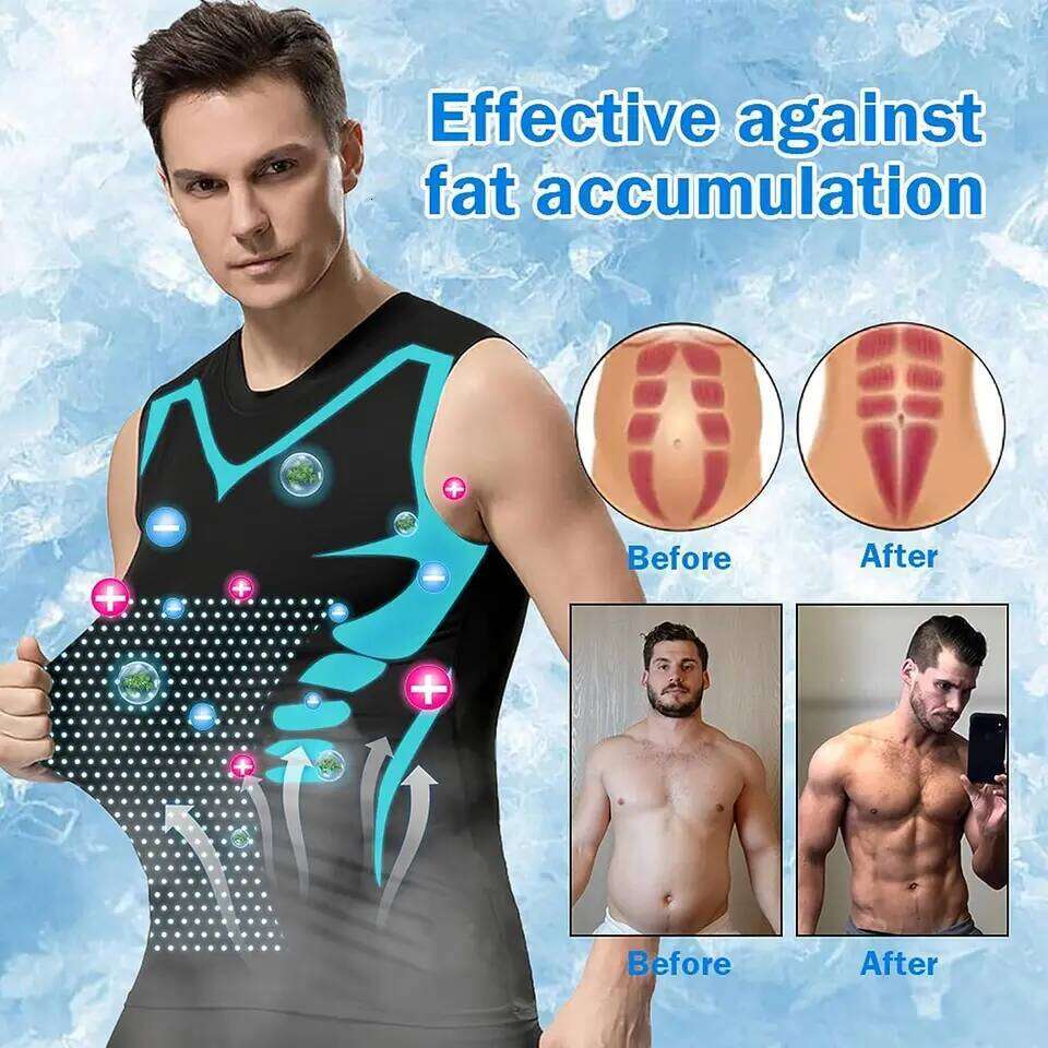Summer Men Shapewear Ionic Shaping Sleeveless Shirt Tight Compression Shirts Tank Top Body Shaper Breathable Ice Silk Vest 26Y0313