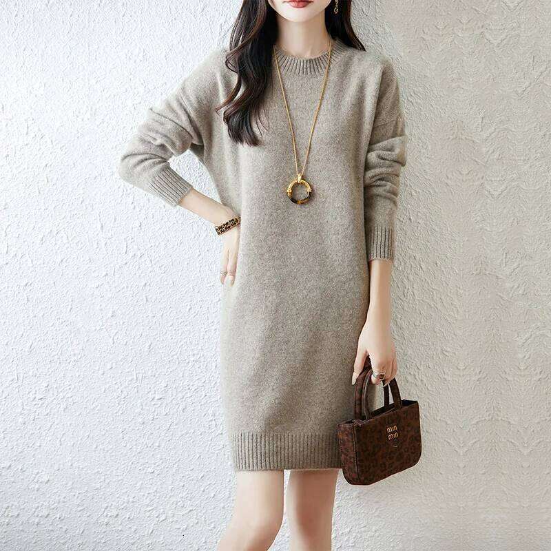 Yoyoselect 100% Merino Wool Women's Loose Mini Sweater Autumn Winter Soft Warm Cashmere Thickened Elegant Dress Z260314