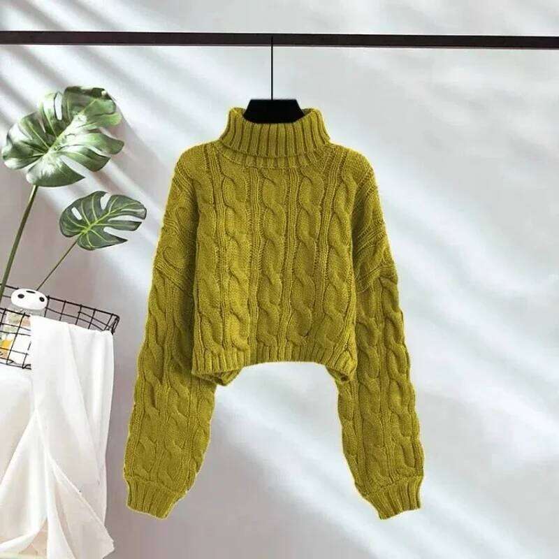 High-neck Pullover Short Twist Sweater for Women in Autumn and Winter New Lazy Style Loose Thickened Knitted Outside Wear Z260313