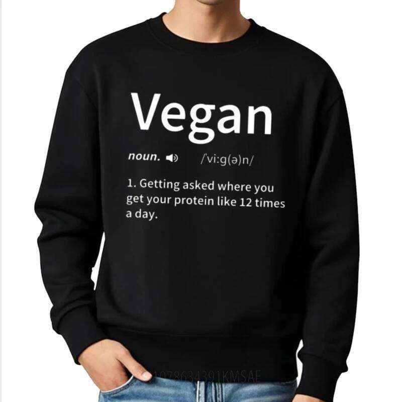 Streetwear Spring Teenagers Hoodies Vegan Noun Definition Protein Question Daily Comfortable Round Neck pullover Retro Men Z260314