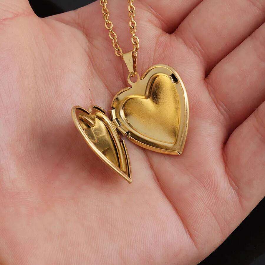Mirror Polished Stainless Steel Heart Photo Frame Memory Locket Pendant Necklace Family Collar H260312