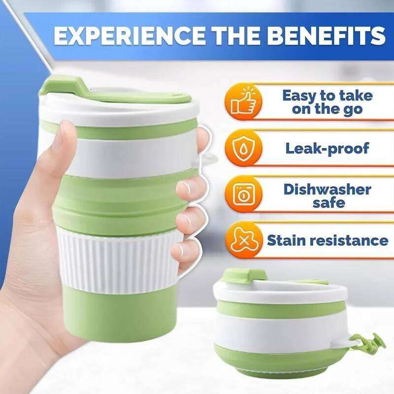 350ml Silica Gel Collapsible Cup Reusable Leakproof Travel Coffee Mug Foldable Portable for Hiking Camping Office Heat Resistant Z260314