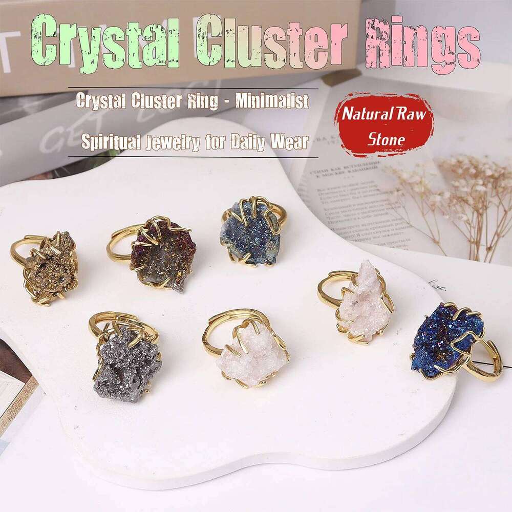 2025 Adjustable Natural Raw Cluster Ring Colorful Healing Jewelry Unisex Crystal Wristband Mindfulness Accessory H260312