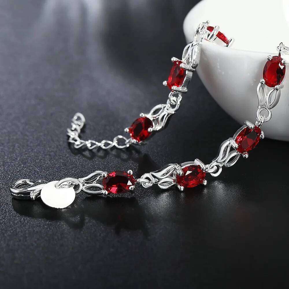 Hot new 925 Sterling silver Bracelets for women Wild red crystal chain fashion lady Wedding party Christmas gifts Jewelry Z260313